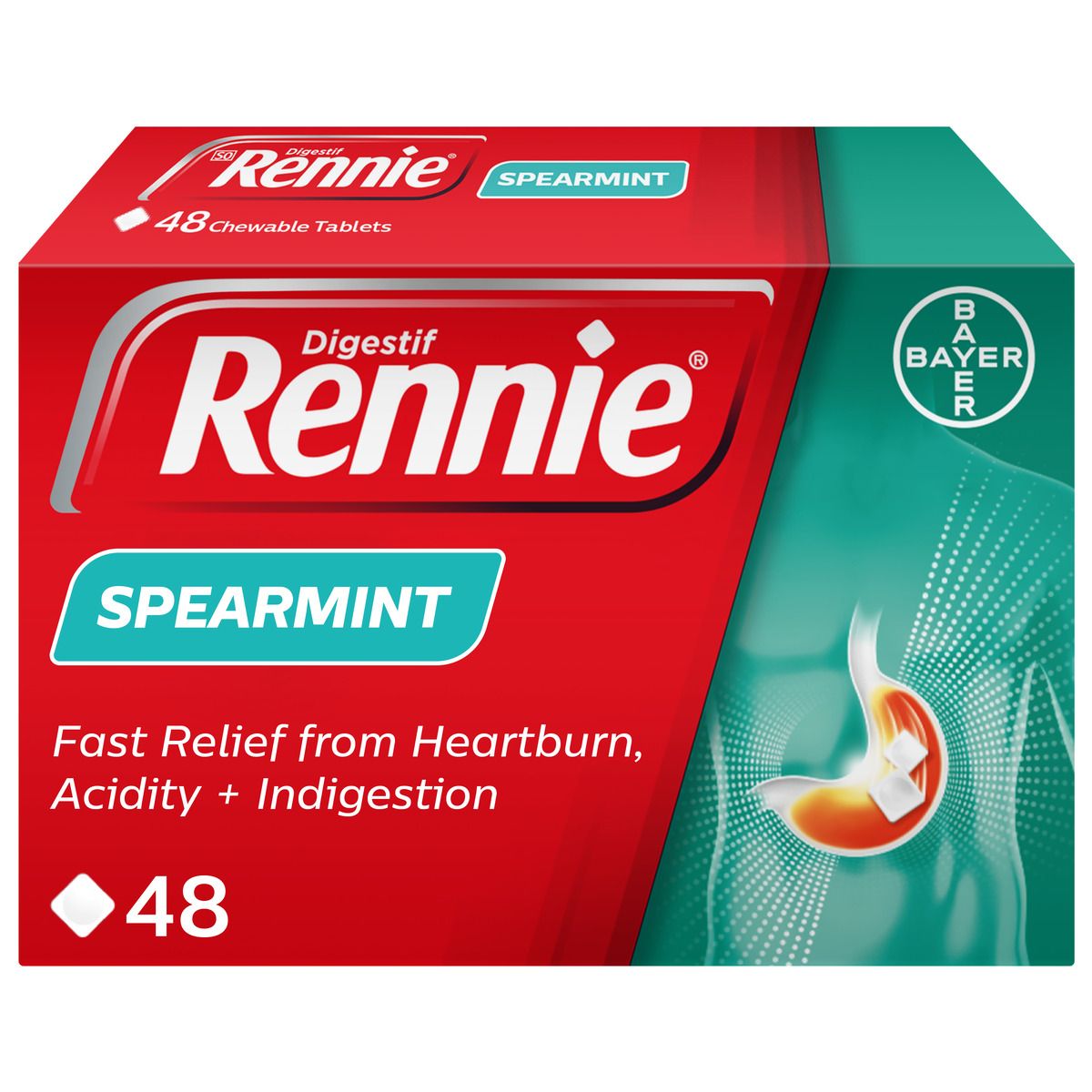 Rennie Antacid Spearmint 48 Tablets